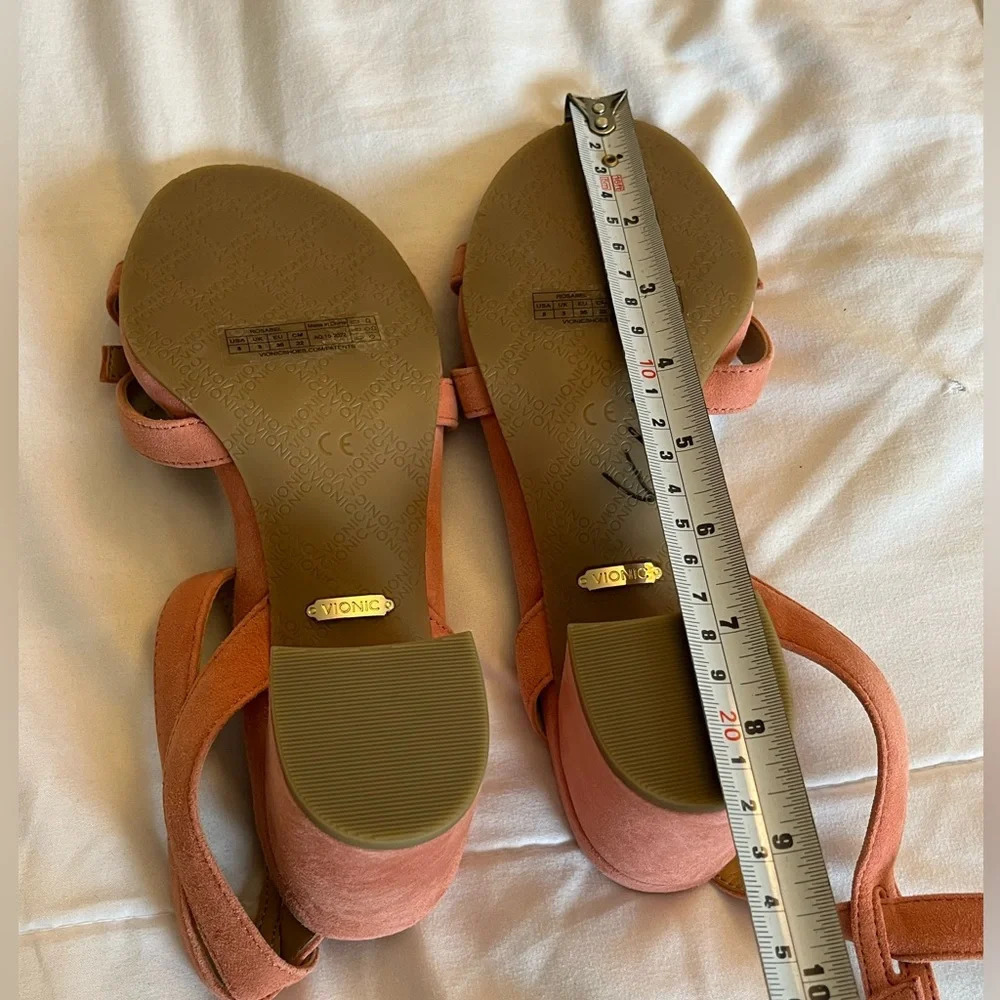 Vionic Rosabel heel  suede sandals stunning coral pink color size 5 NWOT - Picture 12 of 14